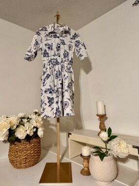 Maje White Dress with Navy Scenic Print